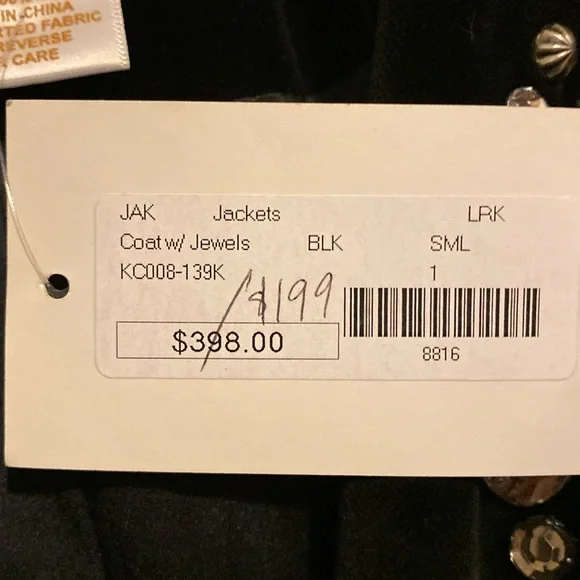 LaRok Black Velvet Jacket with Lapel Encrusted with Jewels. Size Small - Picture 10 of 11